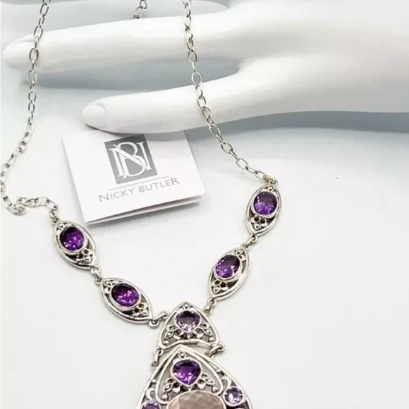 🌟NICKY BUTLER 925 Sterling Silver Rose Quartz Celtic Knot Necklace Brand… - Picture 9 of 12